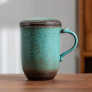 Axyaa Ceramic Bubble Tea Cup with Wood Handle & Cover - Original Espresso Mug