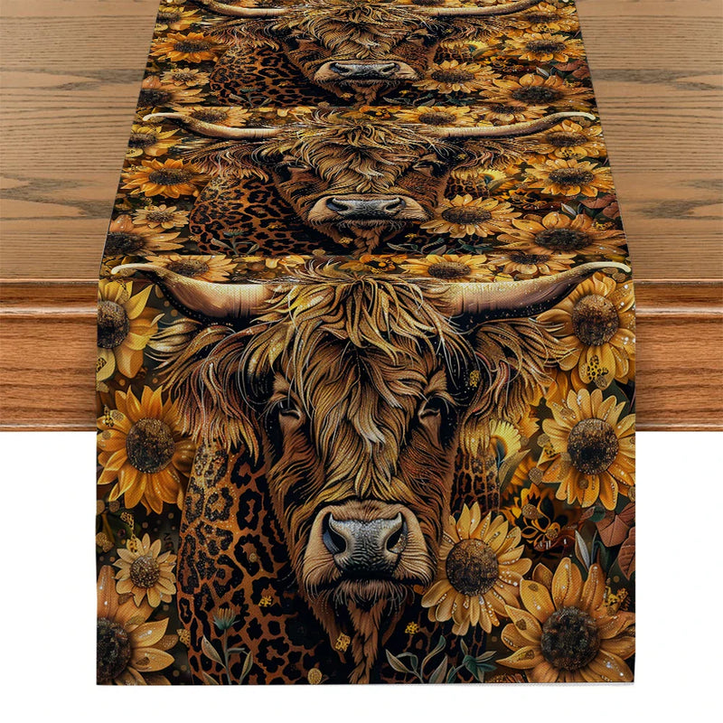 Axyaa Floral Cow Table Runner for Kitchen Dining Decor