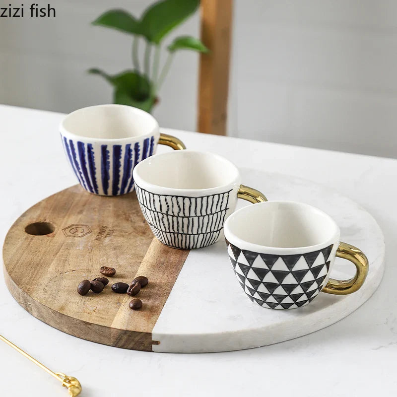 Axya Geometric Pattern Ceramic Coffee Mug Set