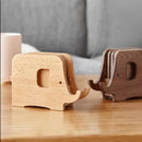 Axyaa Elephant Cartoon Wood Coaster Set for Tables, Creative Coffee Mat Pot Bowl