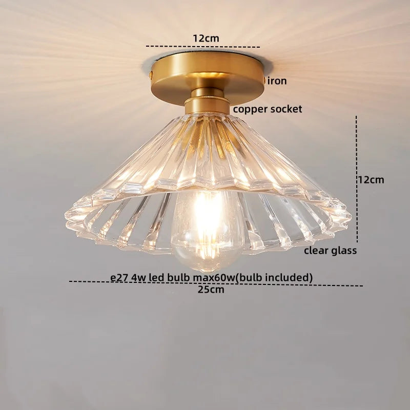Axyaa Glass Copper LED Ceiling Light Fixture Simple Art Bedroom Living Room Chandelier