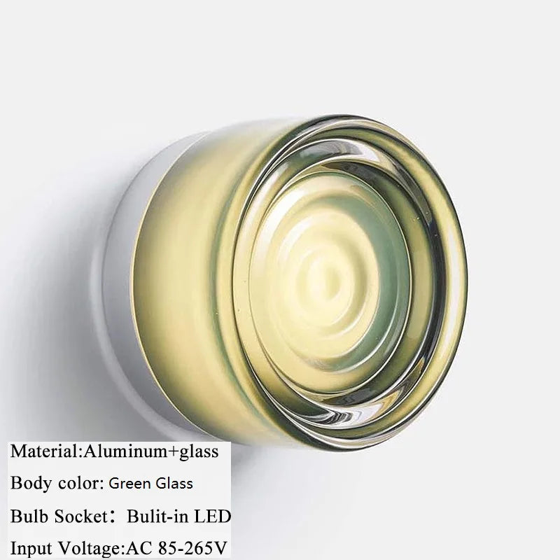 Axyaa Round Glass LED Wall Sconce, 4 Colors, Waterproof, Modern Wandlamp
