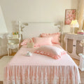 Axyaa Romantic Lace Bed Skirt, Washed Cotton Mattress Cover, Korean Style Bedroom Decor