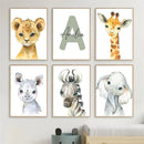 Axyaa Jungle Animal Name Canvas Print: Lion Zebra Wall Art Baby Kids Room Decor