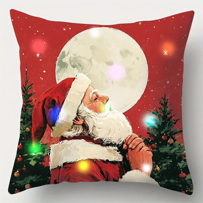 Axyaa LED Christmas Pillowcase with Santa Claus Snowman Reindeer Pattern