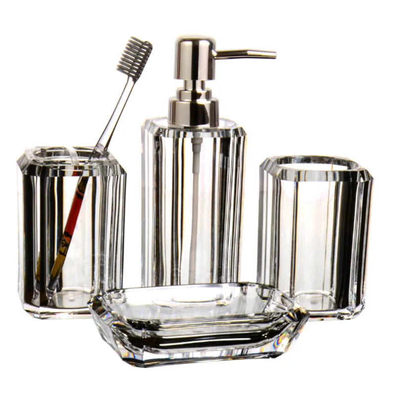 Axya Clear Acrylic Bathroom Set: Soap Dispenser, Soap Dish, Toothbrush Holder
