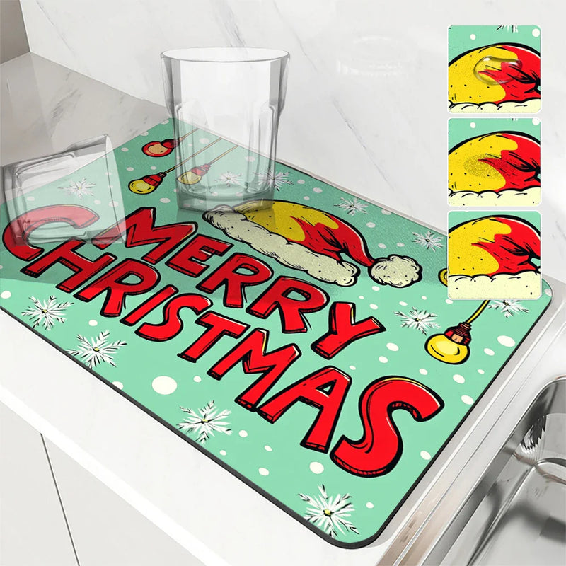 Axyaa Christmas Drying Mat - Absorbent & Antiskid Kitchen Pad