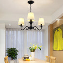 Axyaa Black Iron Chandelier with Fabric Shade, Farmhouse Style for Living Room