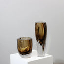 Axyaa Brown Glazed Hammer Cut Glass Vase - Handcrafted Decorative Ornament