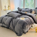 Axyaa Flannel Lace Bed Skirt Set - Thick Warm Quilt Cover Kit