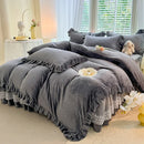 Axyaa Flannel Lace Bed Skirt Set - Thick Warm Quilt Cover Kit