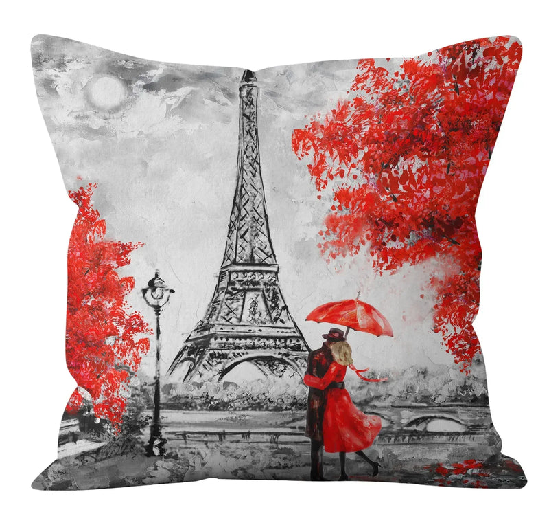 Axyaa Romantic Paris Couple Cushion Cover: Home & Office Decor - Valentine Theme