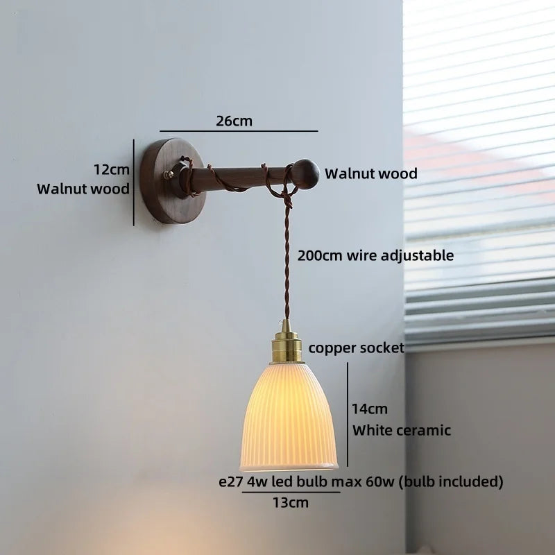 Axyaa Ceramic Wood Brass LED Wall Sconce for Home Decor