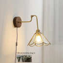 Axyaa Adjustable LED Fabric Wall Lamp with Copper Arm for Bedroom and Living Room