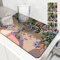 Axyaa Tropical Flowers Absorbent Drain Pad for Kitchen and Bathroom