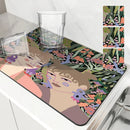 Axyaa Tropical Flowers Absorbent Drain Pad for Kitchen and Bathroom
