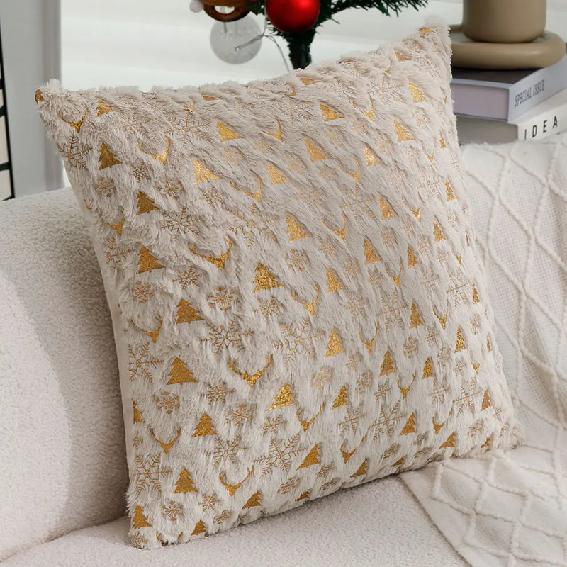 Axyaa Snowflake Elk Foil Print Cushion Cover - Soft Plush Xmas Throw Pillow