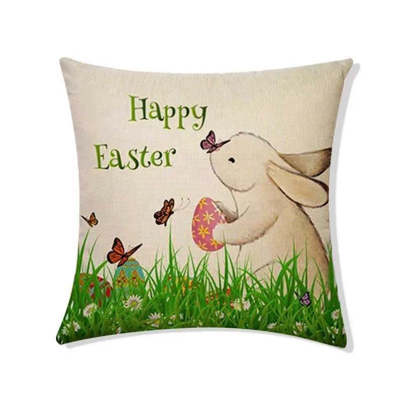 Easter Rabbit Eggs Design Linen Pillowcase - Axyaa Brings Spring Joy
