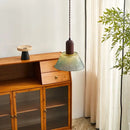 Axyaa Vintage Wood Pendant Light Fixture Hanging Lamp LED Green Glass