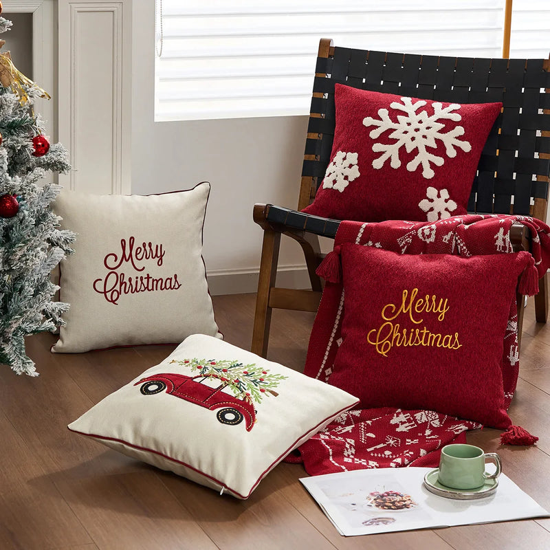 Axyaa Christmas Letter Pillow Cover Gold Holly Jolly Snowflake Soft Cushion Cover