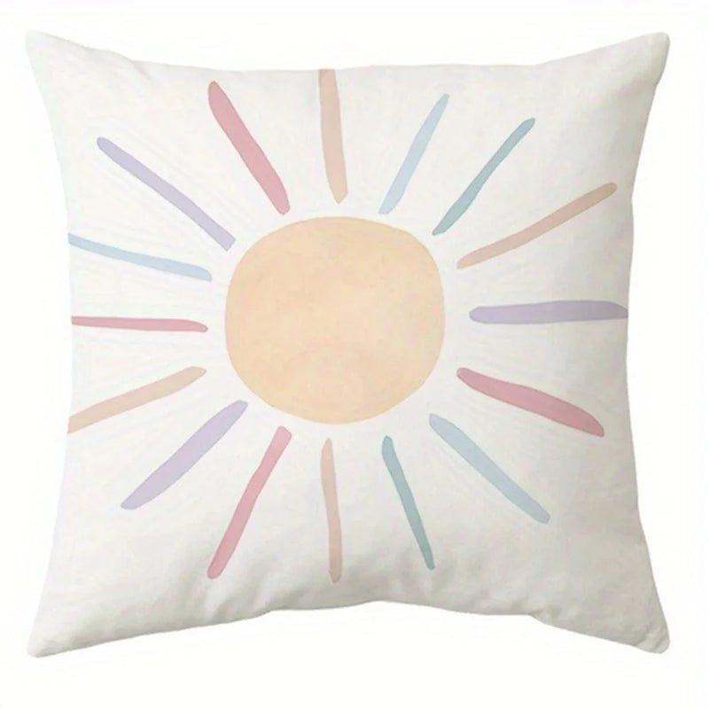 Axyaa Rainbow Star Sun Pattern Printed Pillow Cover for Living Room Sofa Home Decoration