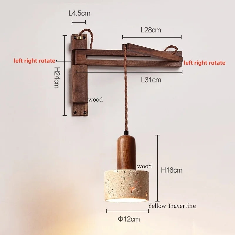 Axyaa Wood Stone LED Wall Lamp with Pull Switch, Stretching and Folding for Home Lighting