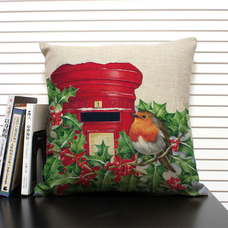 Axyaa Christmas Bird Snow Pattern 45x45cm Linen Pillow Case Home Sofa Decoration