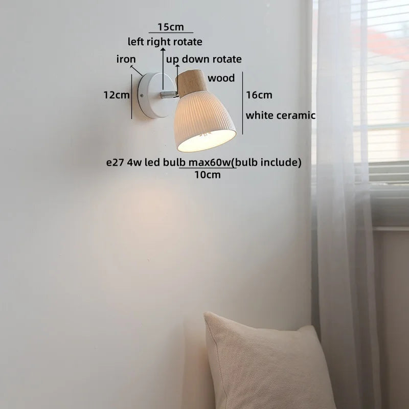 Axyaa White Ceramic LED Wall Lamps Switch - Bedroom Stairs Lighting Fixtures