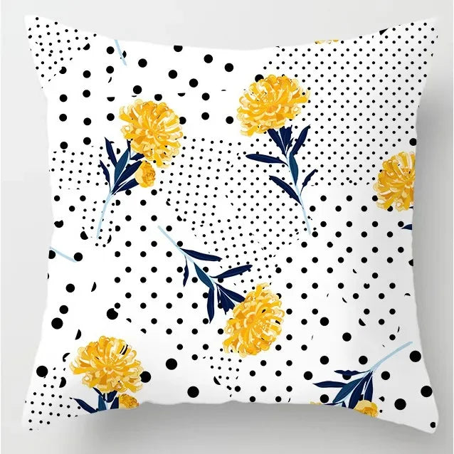 Axyaa Yellow Flower Print Cushion Cover for Home Sofa Decoration