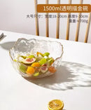 Axyaa 1500ml Glass Bowl for Household, Tableware, Fruit Dessert Plate, Gold-Plated Bowl
