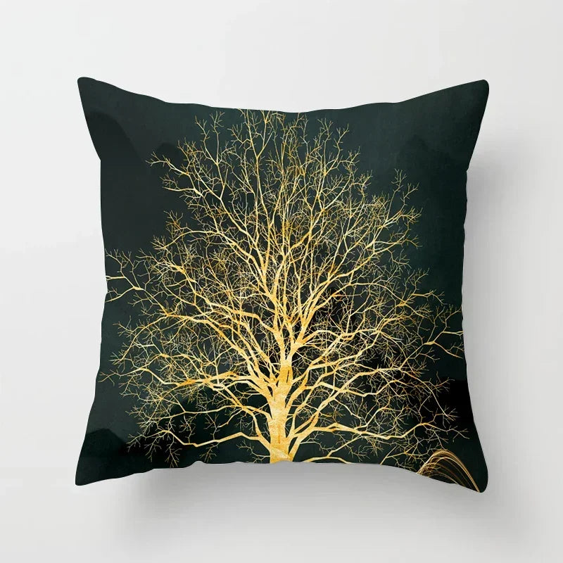 Axyaa Black Gold Elk Tree Bird Butterfly Printed Pillowcase for Living Room Home