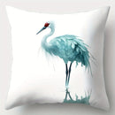 Axyaa Green Crane Pillow Covers, 17.7" Square, Contemporary Polyester Fabric, Blue Teal Feather Design