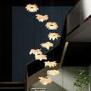 Axyaa Ostrich Feather LED Stair Chandelier Glass Hanging Lamps for Villa Hotel Lighting