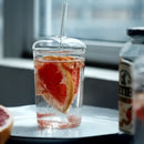 Axyaa 450ML Clear Glass Iced Coffee Cup with Lid and Straw, Stylish Transparent Drinkware