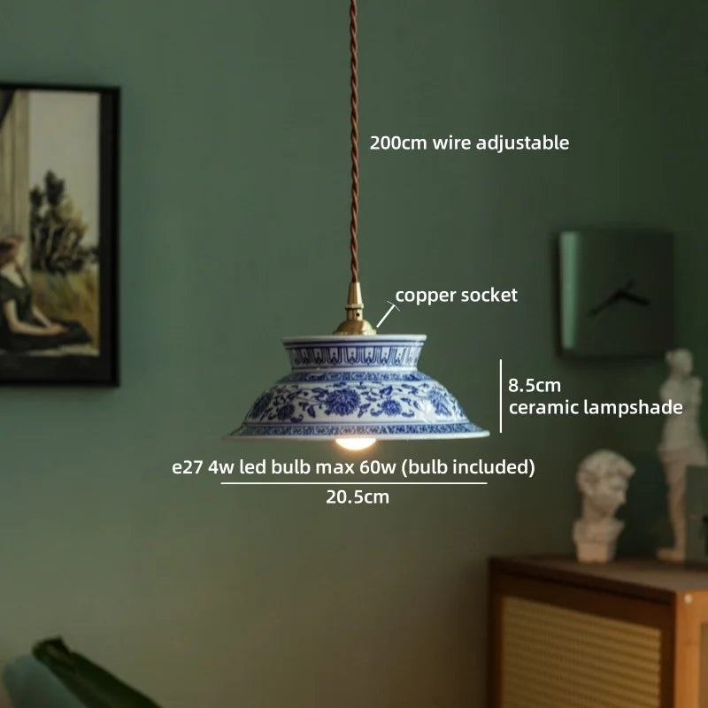 Axyaa White Ceramic Copper LED Pendant Lamp for Bedroom and Dining Table