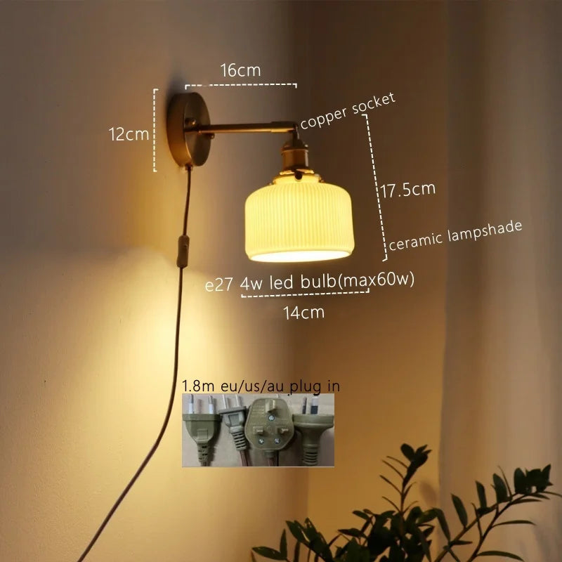 Axyaa Nordic LED Wall Sconce Ceramic Pull Chain Switch Light Fixture