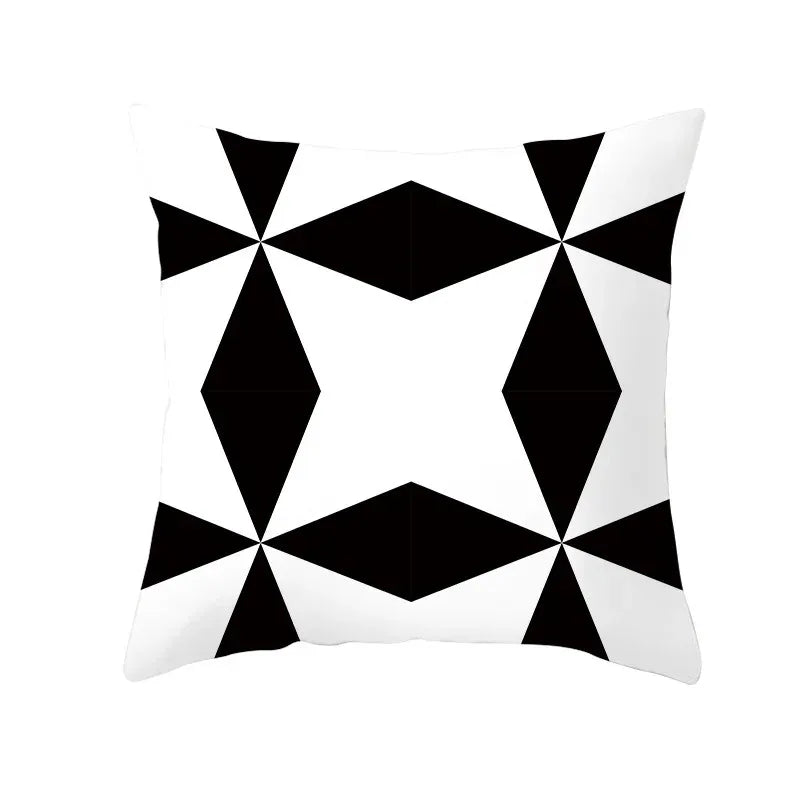 Axyaa Black & White Plaid Wave Stripe Checkerboard Print Throw Pillow Case