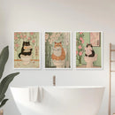 Axyaa Funny Cat Newspaper Wall Decor Set - Quirky Bathroom Canvas Painting
