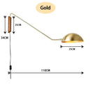 Axyaa Golden Long Arm Wall Lamp: Adjustable Bedroom Sconce for Stylish Living.