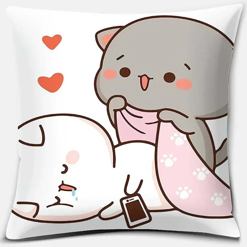 Peach Cat Pattern Decorative Pillowcase by Axyaa - Home Office Square Cover