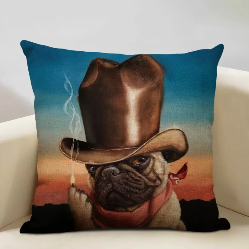 Axyaa Bullfighting Dog Cushion Cover - 45x45cm Linen Pillowcase for Home Decor