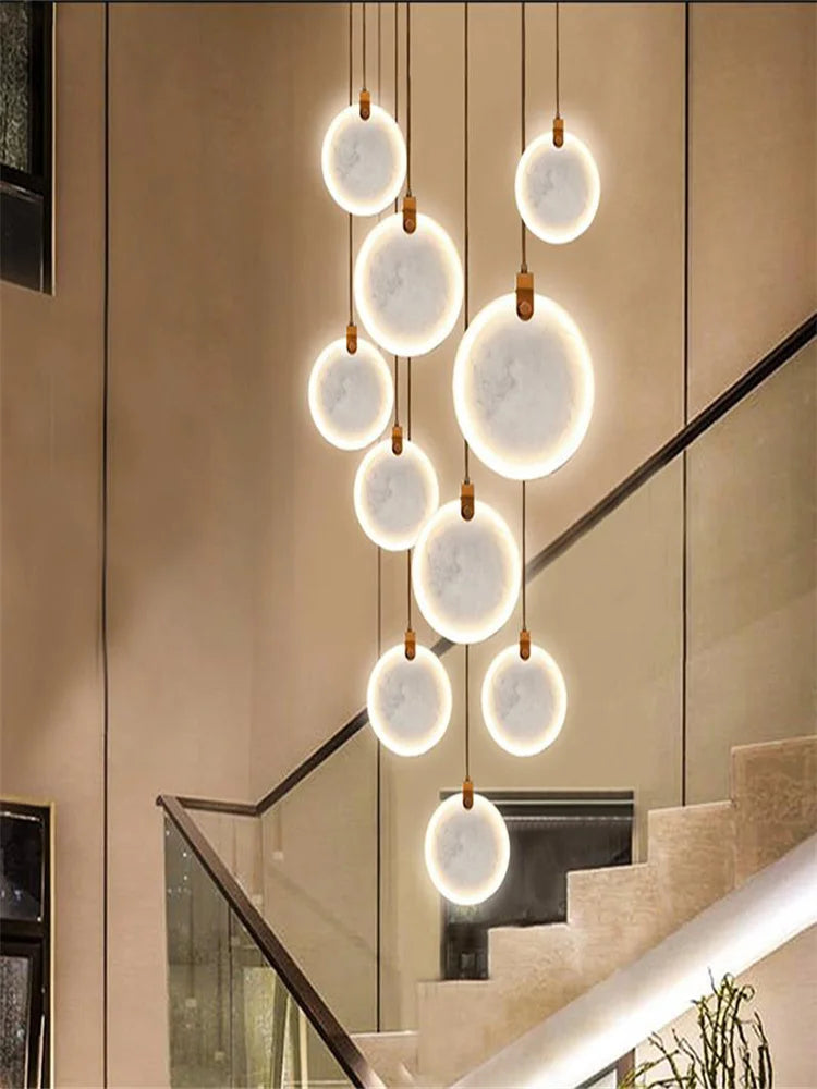 Axyaa Marble Chandelier: Luxury Gold LED Stone Light for Staircase, Lobby & Hallway