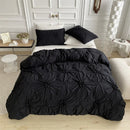 Axyaa Solid Twist Flowers 3D Pinch Pleated King Size Duvet Cover Set