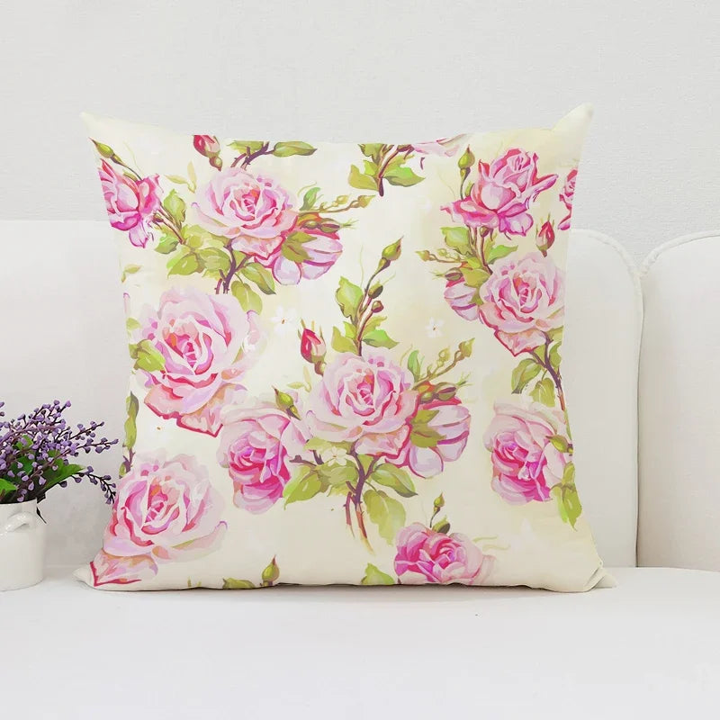 Axyaa Roses Flowers Pillow Cover, 45x45, Living Room Cushions, Aesthetic Decor