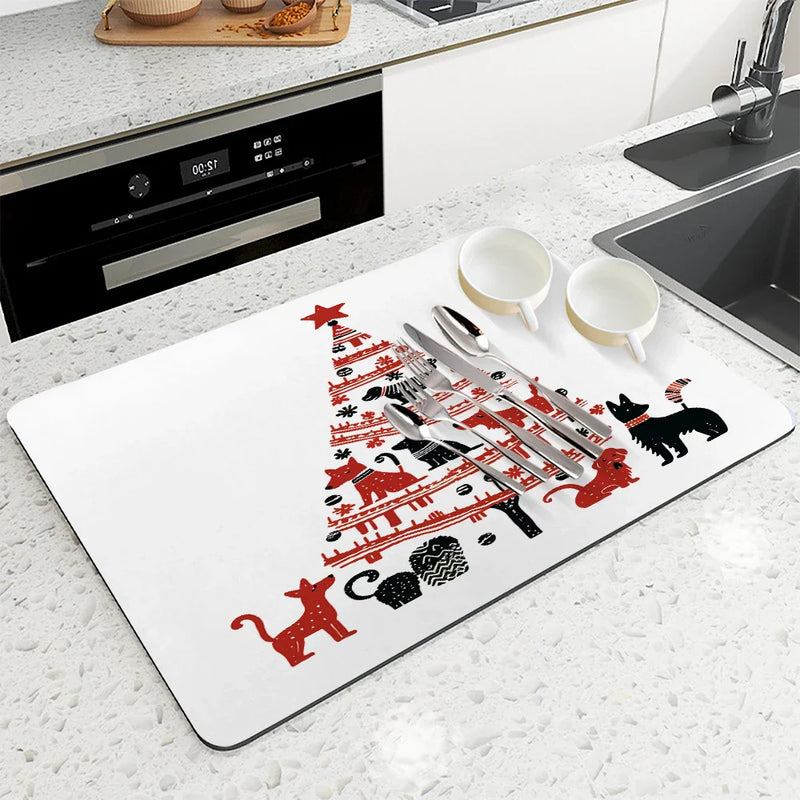 Axyaa Cartoon Animals Square Dry Mat - Absorbent & Anti-slip Drainer for Coffee Table & Bathroom