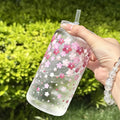 Axyaa Daisy Cherry Blossom Cup 16oz with Straw Lid, Durable Drinkware for Parties
