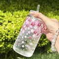Axyaa Daisy Cherry Blossom 16oz Reusable Cup with Straw Lid, Durable Drinkware