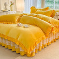Axyaa Flannel Lace Bed Skirt Set - Thick Warm Quilt Cover Kit