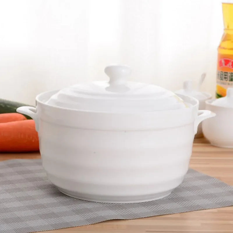Axya Ceramic Double Ears Bowl with Lid, Large Soup Stew Cup