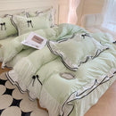 Axyaa Princess Seersucker Bedding Set with Lace Ruffle, Double Queen Twin Sheets